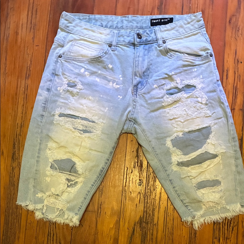 Shore Break Light Blue Ripped Denim Shorts